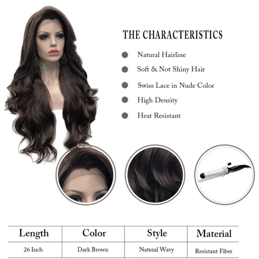 26 Inches Lace Front Wig Natural Brown